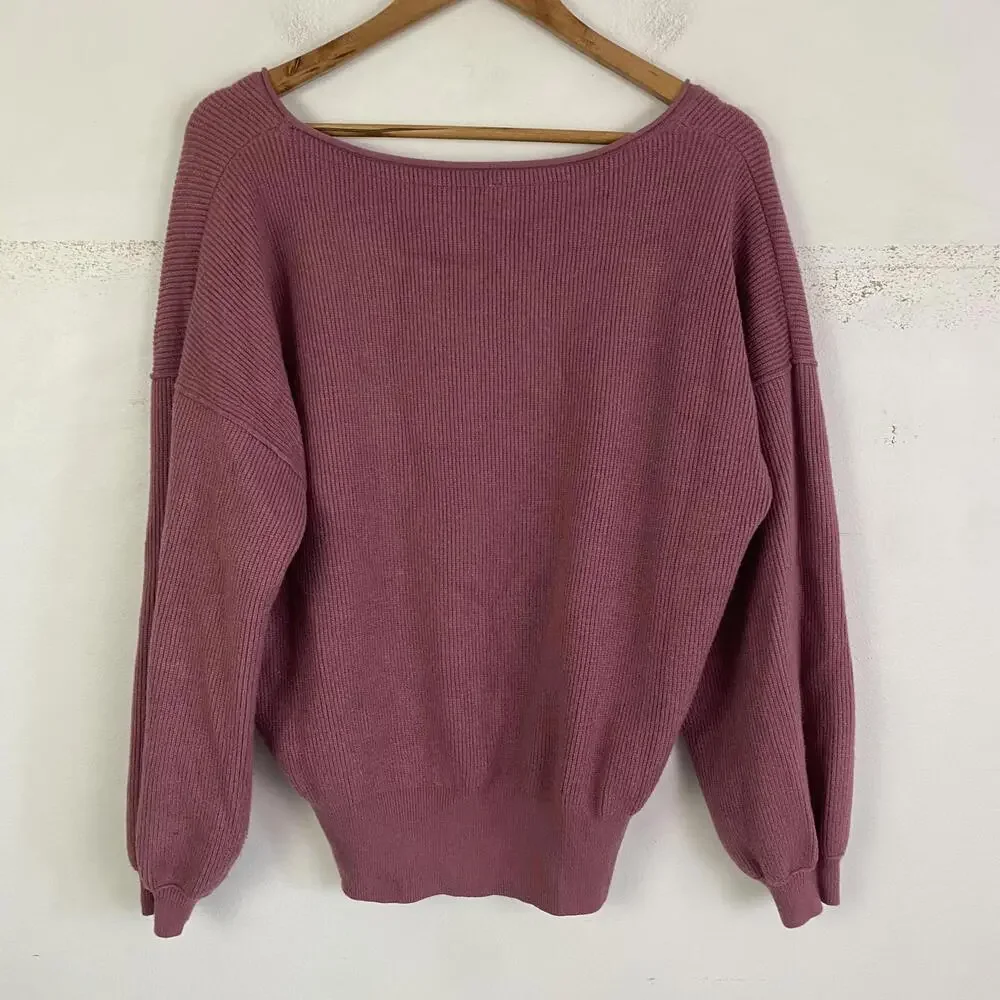 FREE PEOPLE mauve pink ribbed balloon sleeve sweater sz xs